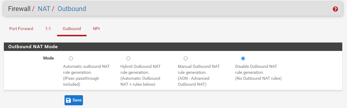 Deaktivierung der Erstellung von Outbound-NAT-Regeln