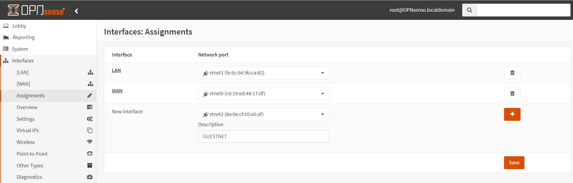 Schnittstellenzuweisung für GuestNetwork auf OPNsense