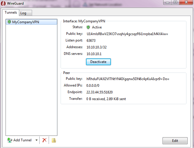 Deaktivierung des WireGuard-Tunnels auf dem Windows-Client