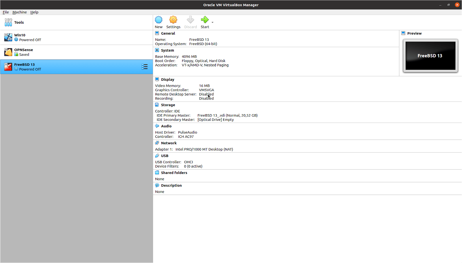 FreeBSD-Einstellungen auf VirtualBox