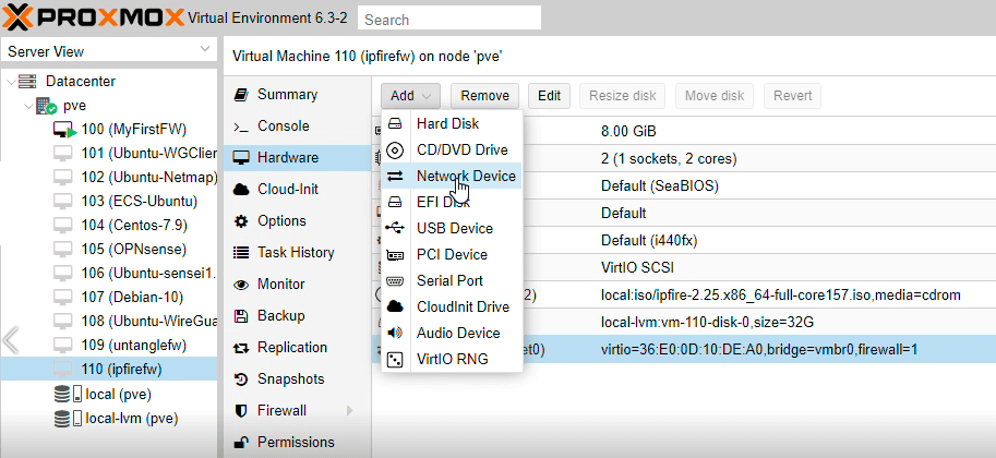 Hinzufügen einer zusätzlichen NIC zur OPNsense-VM auf Proxmox VE