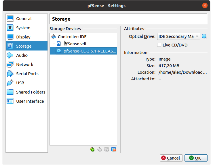 Optische Diskdatei wurde für pfSense® geladen
