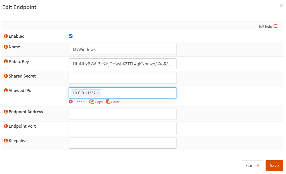 Konfiguration des WireGuard-Endpunkts (Windows) auf OPNsense