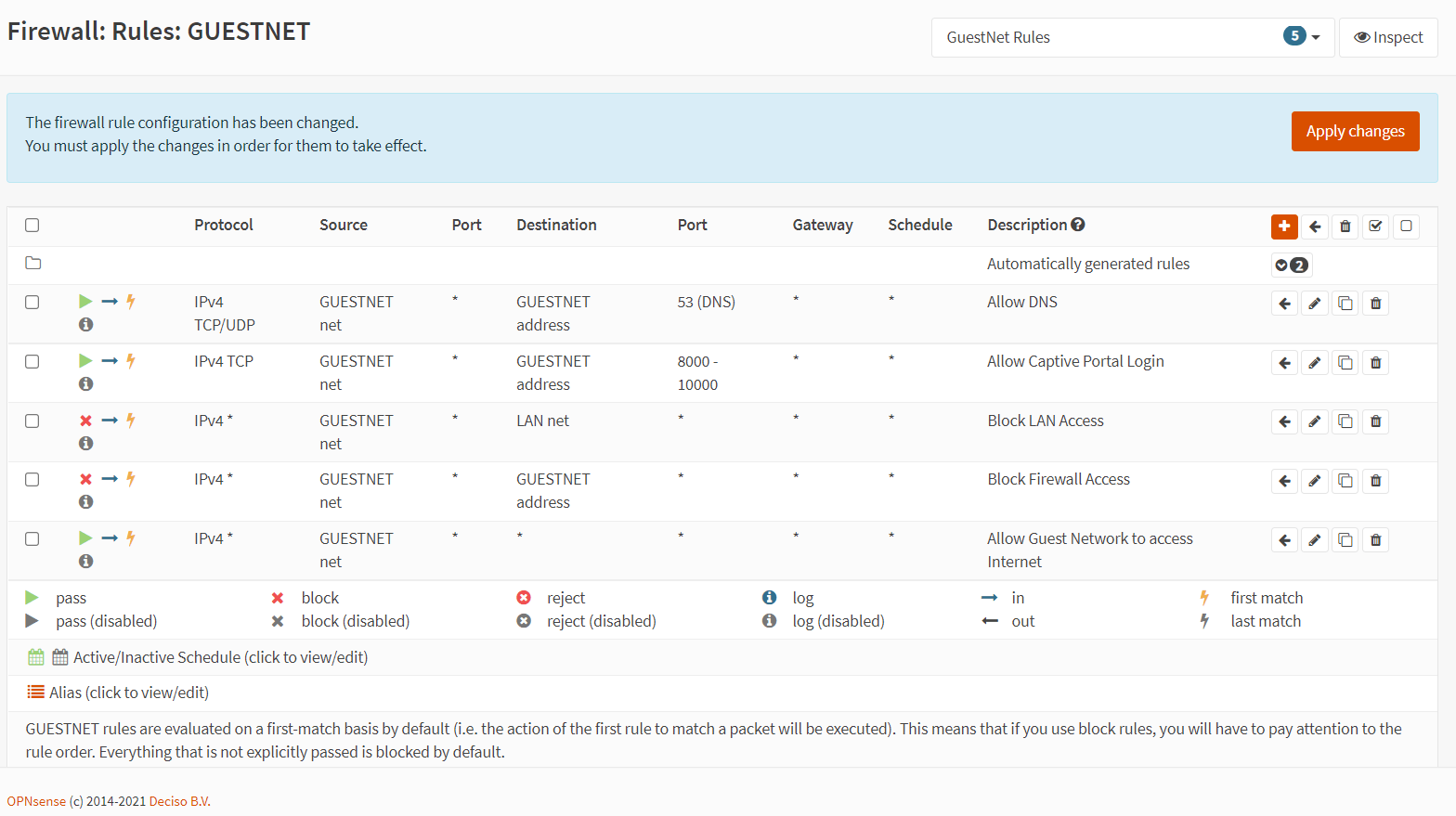 Firewall-Regeln für GuestNet auf OPNsense