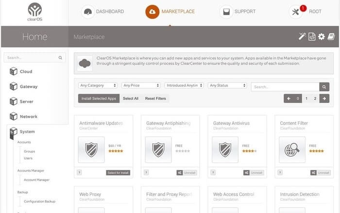 ClearOS Home Web GUI