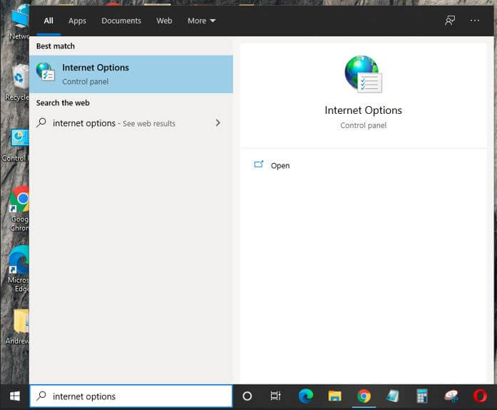 Öffnen der Internetoptionen unter Windows