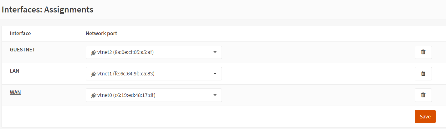 Speichern neu erstellter Schnittstellen auf OPNsense