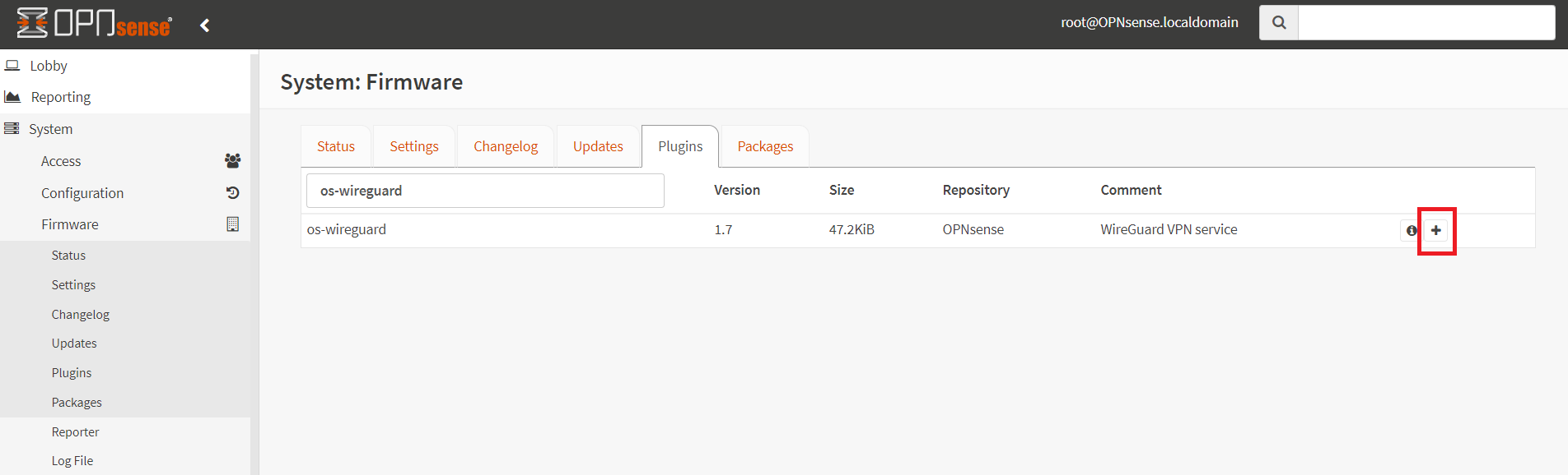 Installation des WireGuard-Plugins auf OPNsense