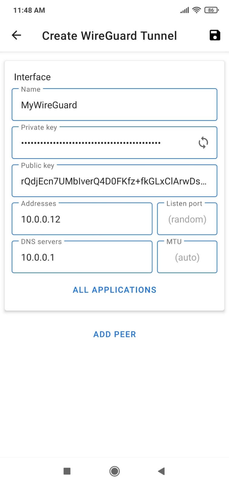 WireGuard-Client-Konfiguration auf einem Android-Gerät