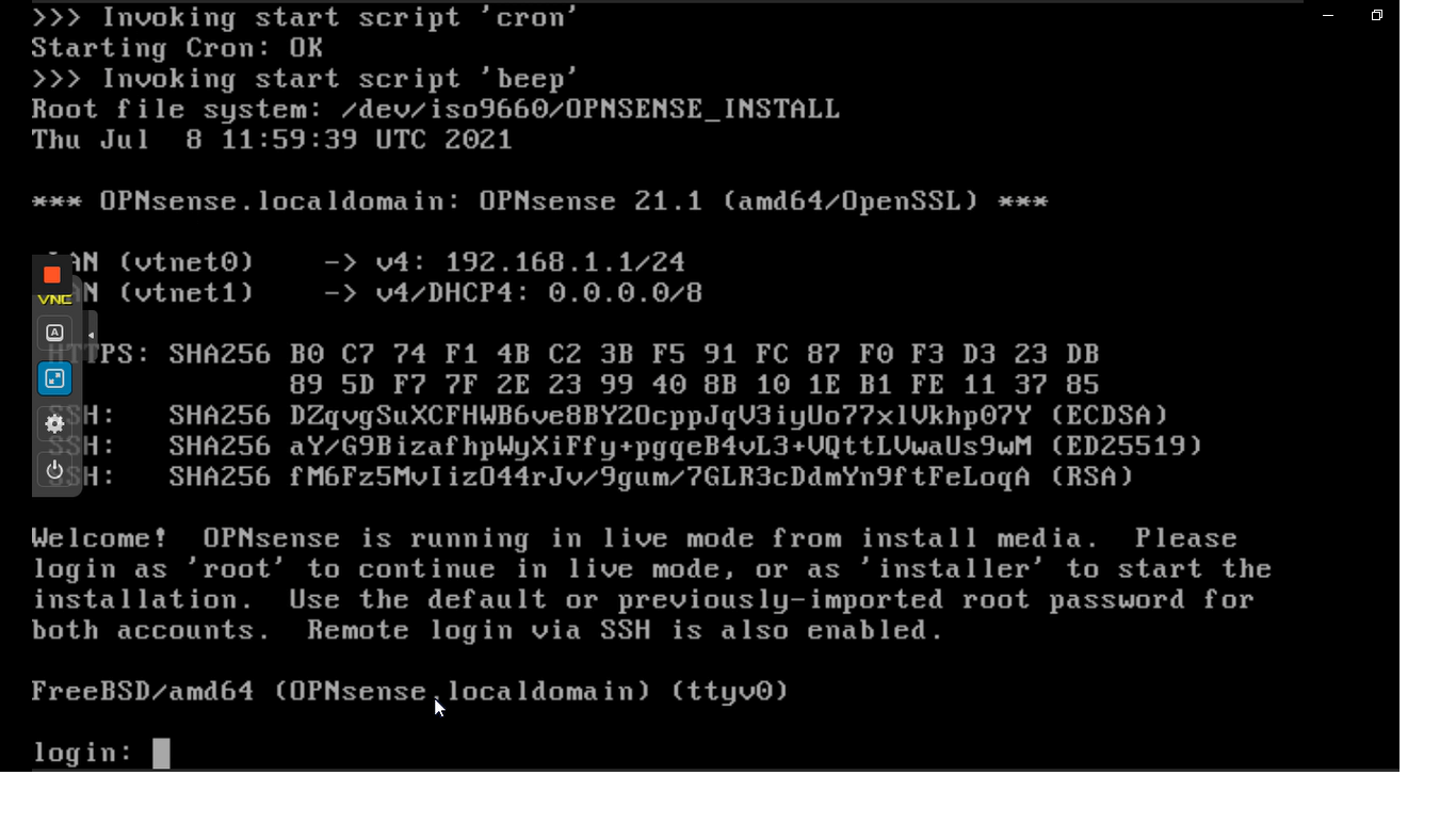 OPNsense-Installations-Login-Aufforderung