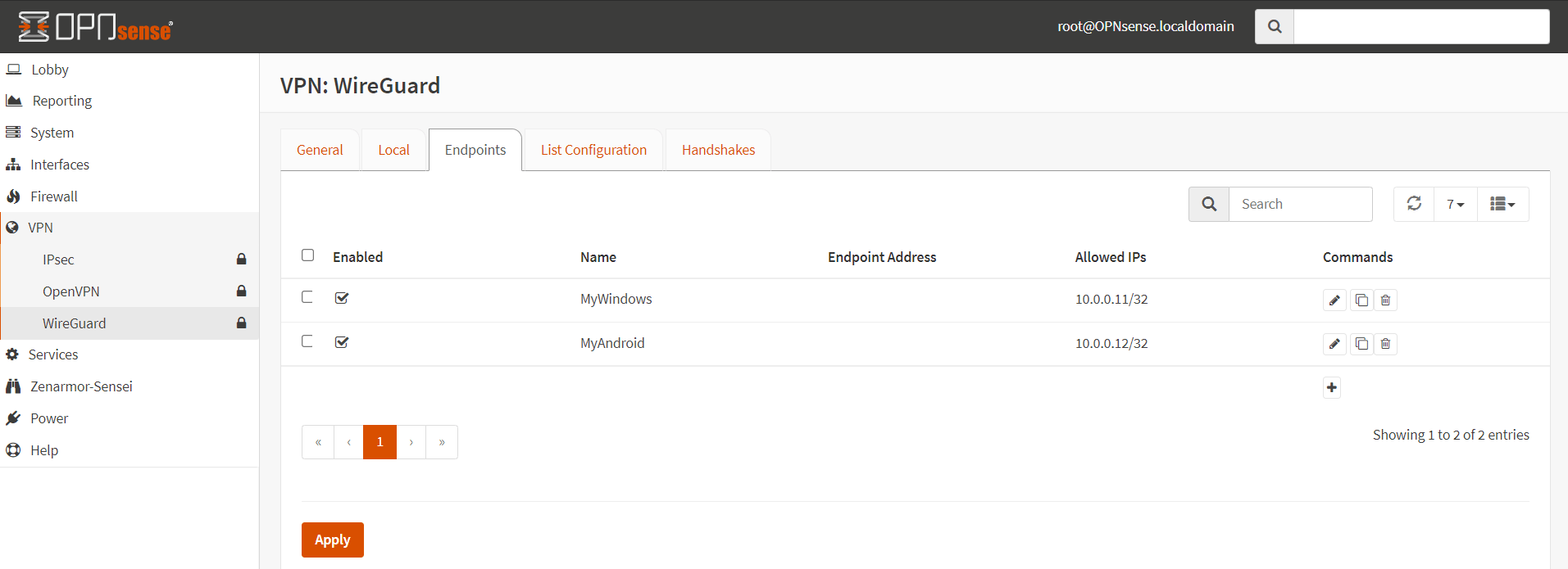 WireGuard-Endpunktliste auf OPNsense
