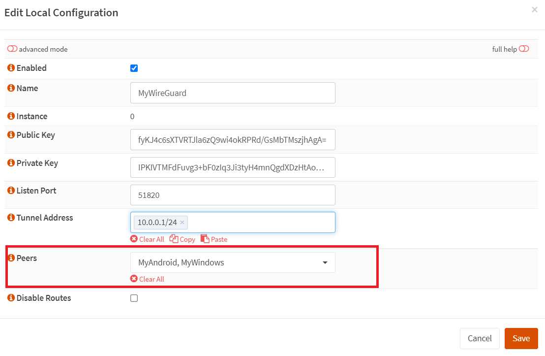 Hinzufügen von Peers (Endpunkten) zur lokalen Konfiguration des WireGuard VPN-Servers