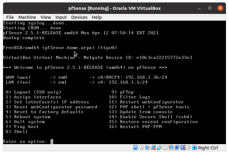 Nach dem Neustart von pfSense® 