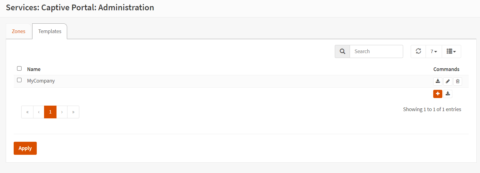 Anwenden der neuen Vorlage auf das Captive Portal