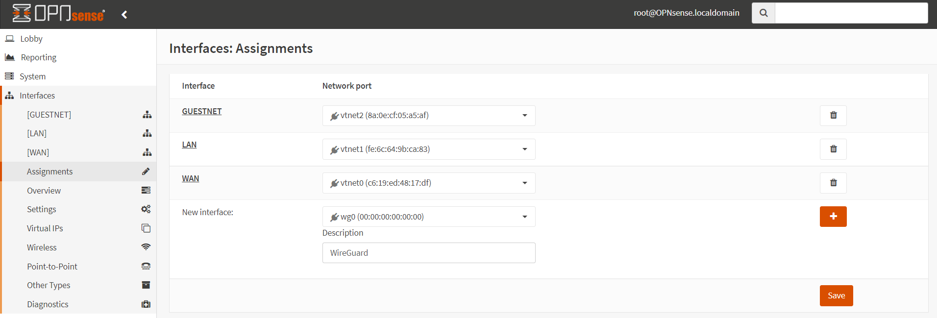 Erstellen einer WireGuard-Schnittstelle auf OPNsense