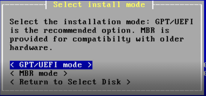 Auswahl des Installationsmodus für die OPNsense-Installation