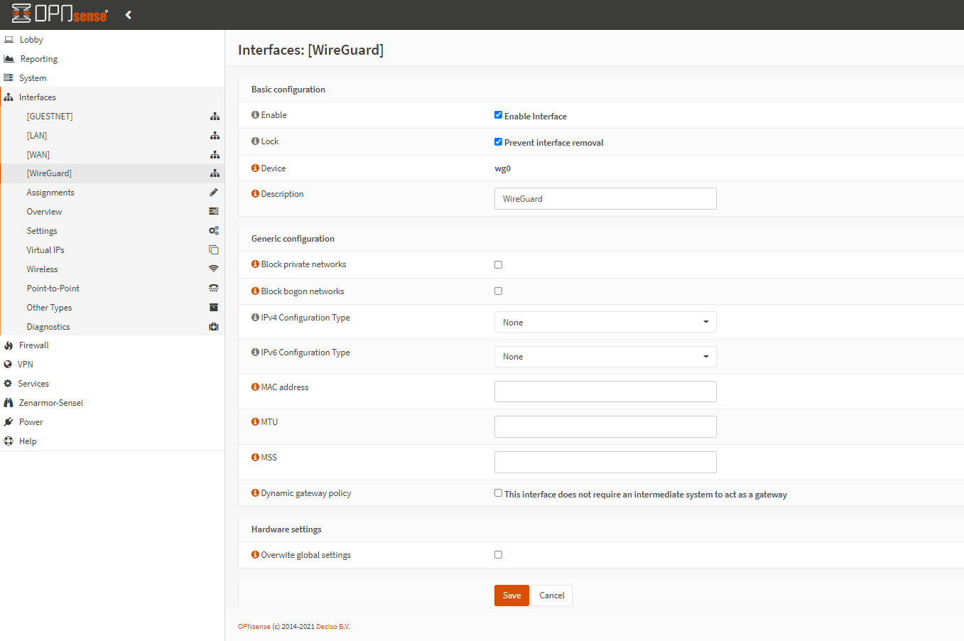 Konfiguration der WireGuard-Schnittstelle auf OPNsense