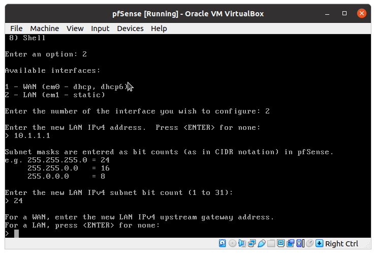 LAN-Einstellungen für pfSense® VM auf Virtual Box