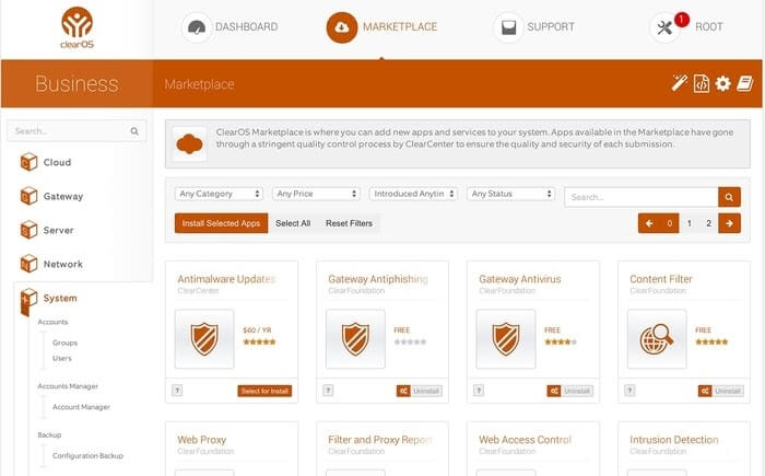 ClearOS Business Web GUI