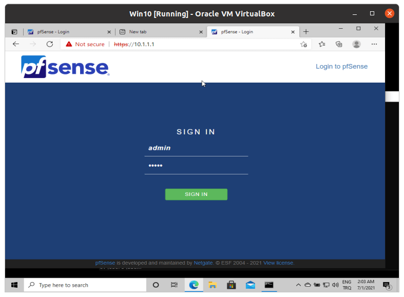 Von einer anderen VM zur pfSense® VM auf Virtual Box verbinden