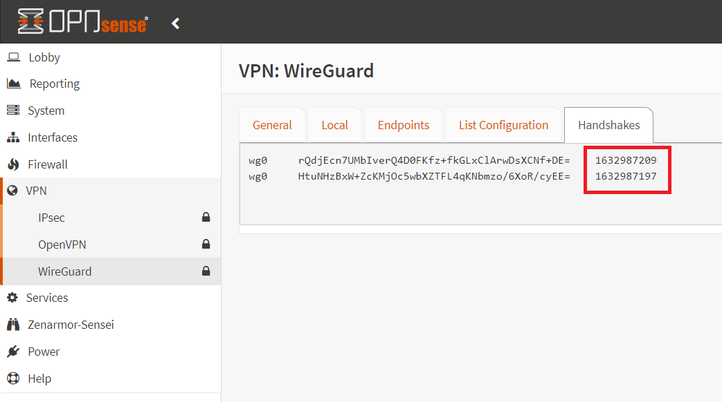 Anzeigen von Handshakes für WireGuard-VPN-Verbindungen auf OPNsense