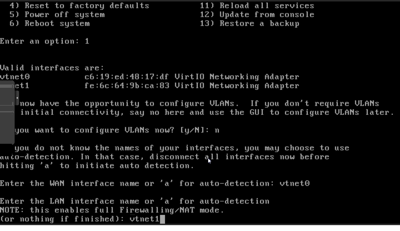 Zuweisung der LAN-Schnittstelle auf OPNsense CLI