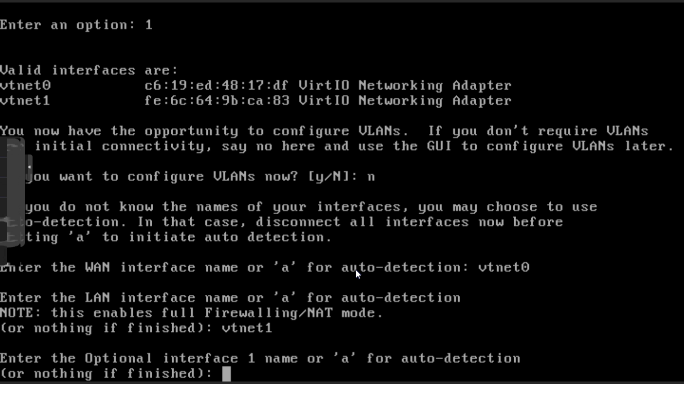 Optionale Schnittstellenzuweisung auf OPNsense CLI