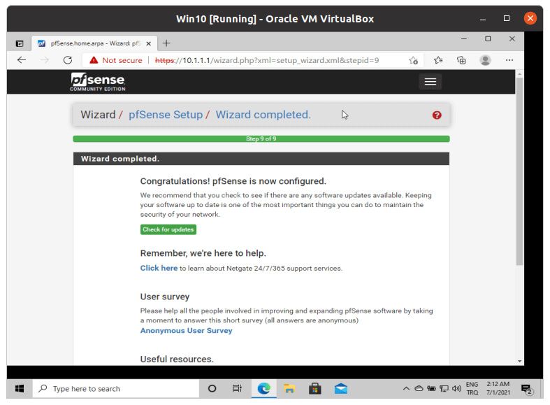  pfSense® Software-Assistent abgeschlossen