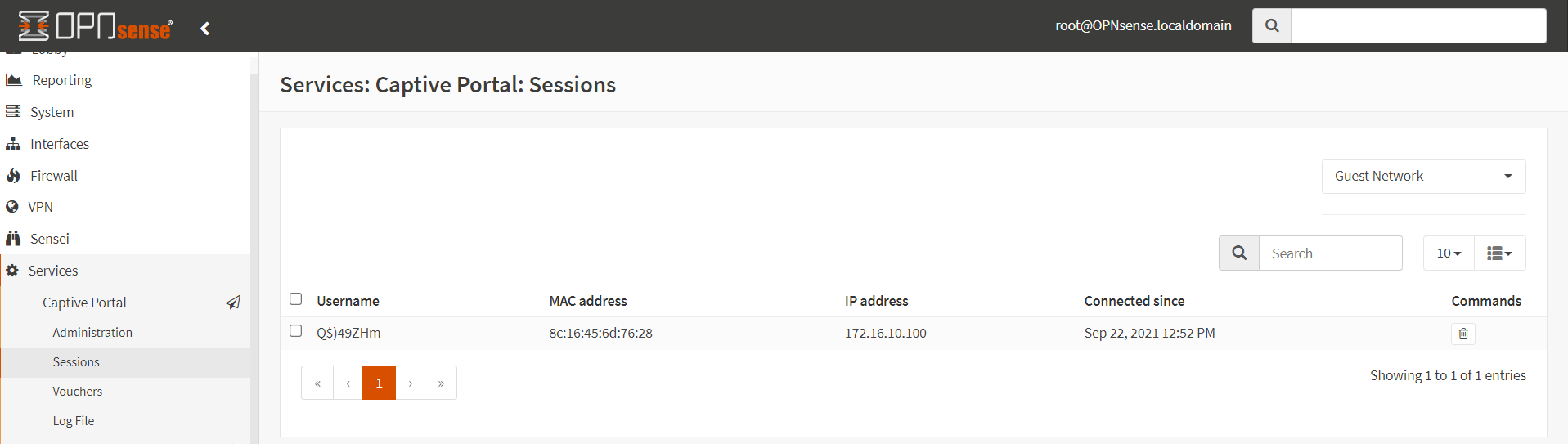 Überprüfen der aktiven Captive-Portal-Sitzungen auf OPNsense