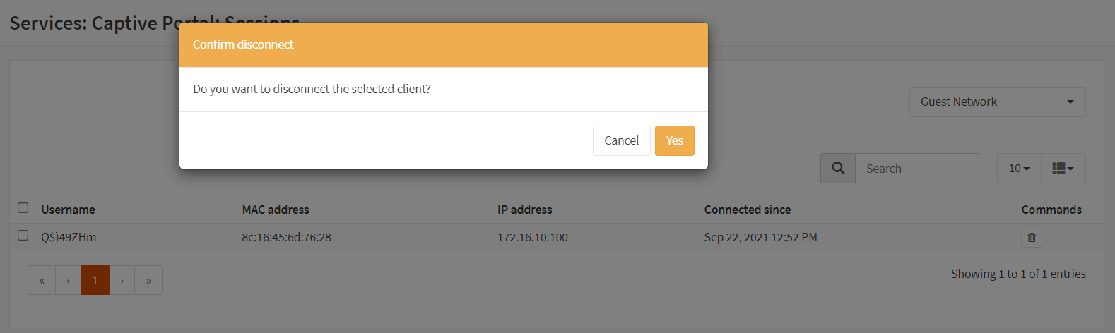 Beenden einer aktiven Captive Portal-Sitzung auf OPNsense