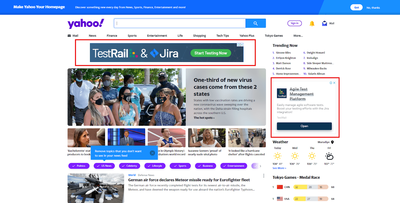yahoo.com-Seite ohne Ad-Blocker