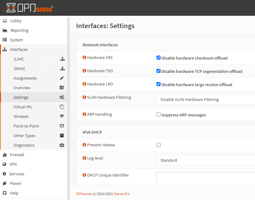 Deaktivierung der Hardware-Offloading in der OPNsense-GUI