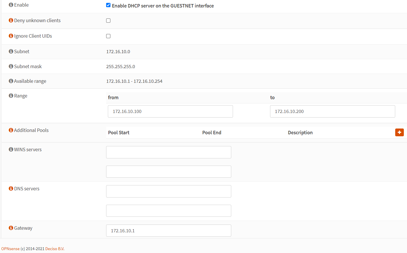 Konfiguration von DHCP auf OPNsense
