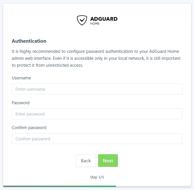 Setting username and password for AdGuard Home Web GUI