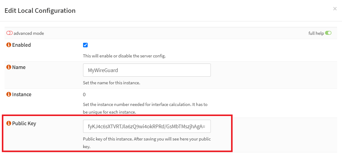 Anzeigen des Public Key des WireGuard-VPN-Servers
