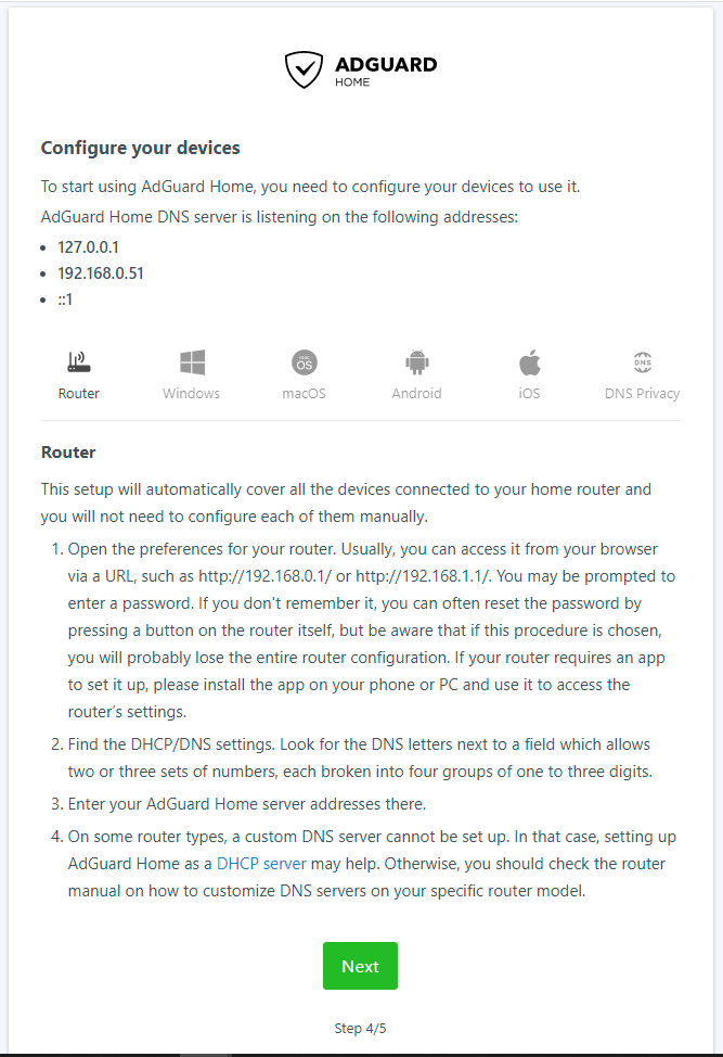 Configuring AdGuard Home client devices