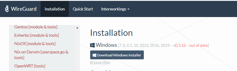 WireGuard Windows-Installer herunterladen