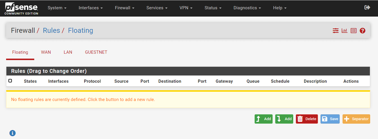 Schwebende Firewall-Regeln auf pfsense