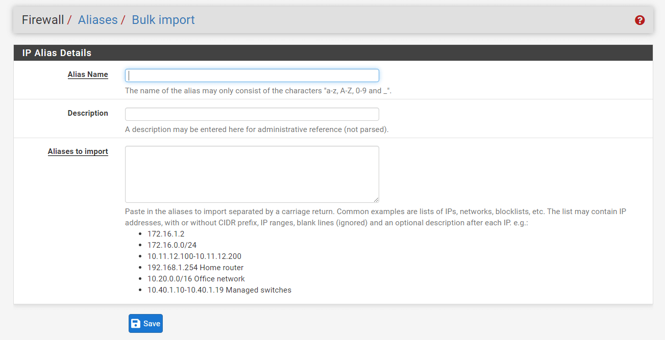 Importieren von Aliassen auf der pfSense-Firewall