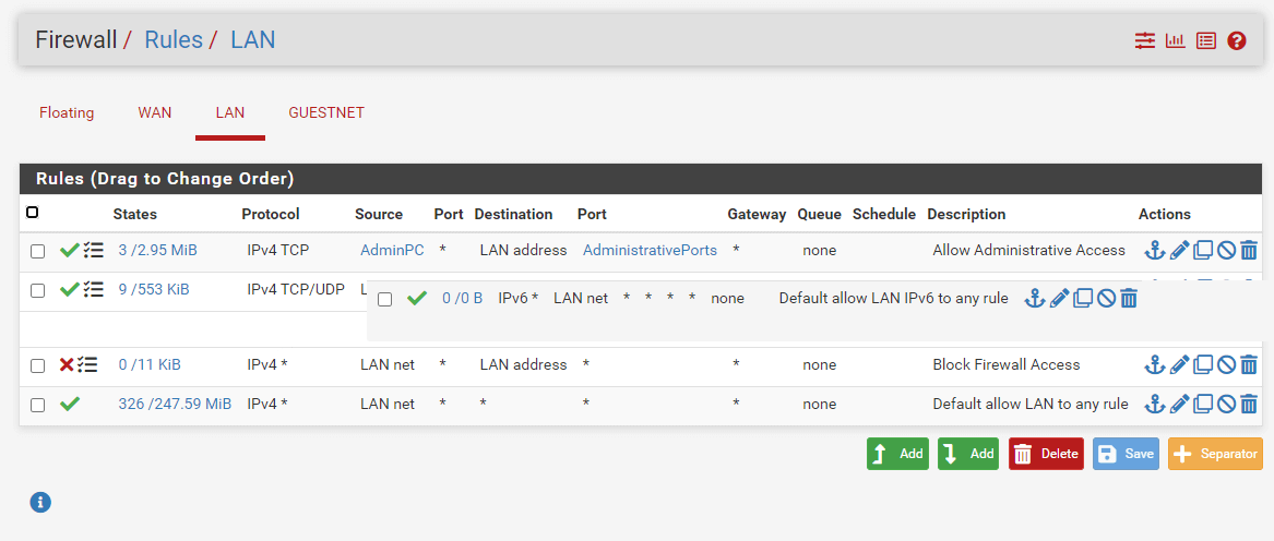 Firewall-Regel mit Drag-and-Drop auf der pfSense-Firewall neu anordnen