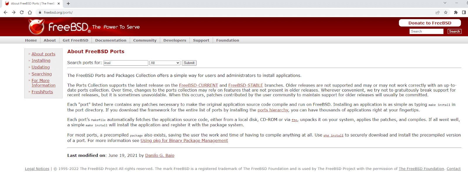 Suche nach Ports auf FreeBSD.org