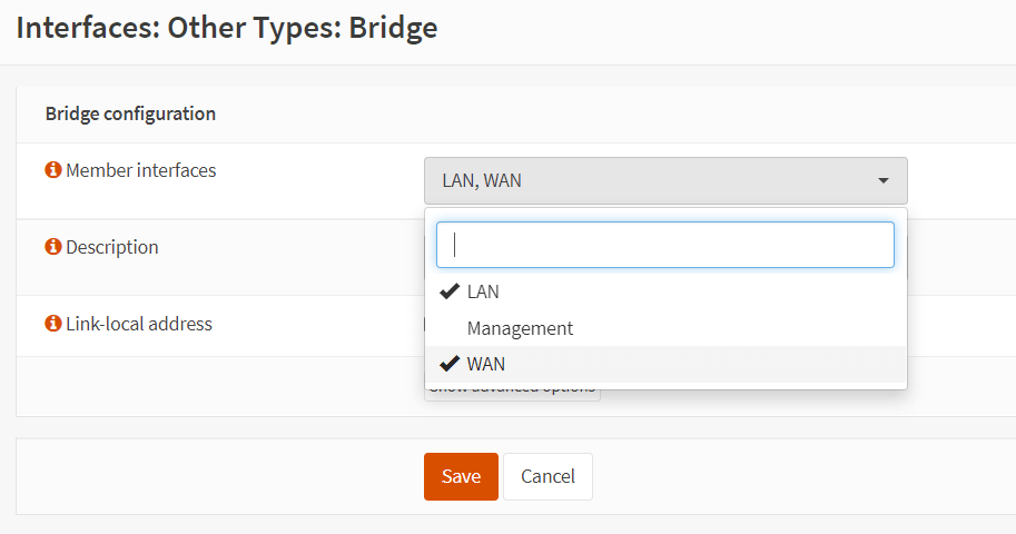 Auswahl der Mitglieds-Interfaces für eine neue Brücke