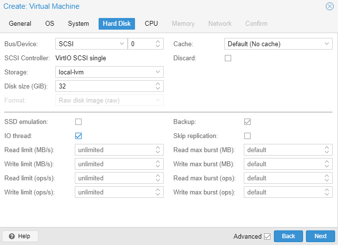 Festlegen der Festplattengröße auf 32 GB für pfSense auf Proxmox VE