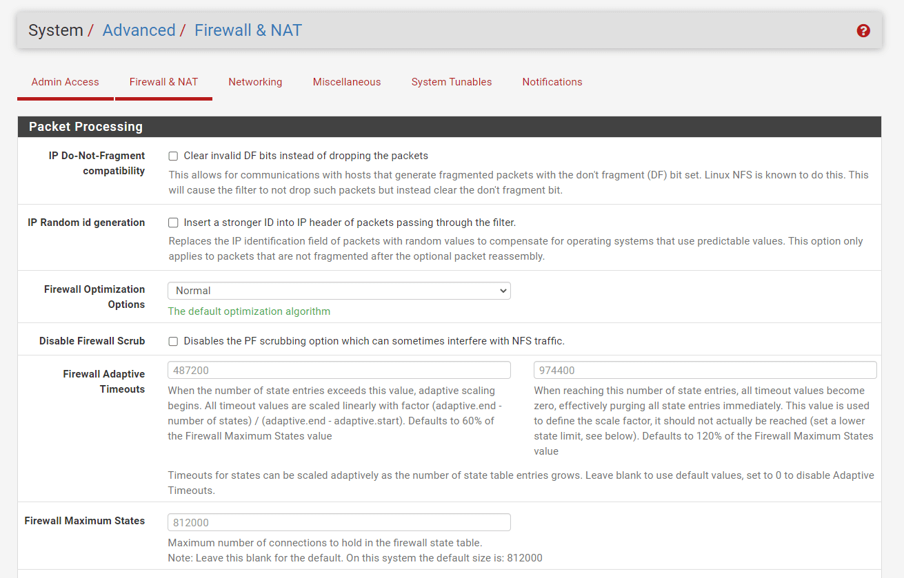 Festlegen der maximalen Statusgröße der Firewall auf pfSense