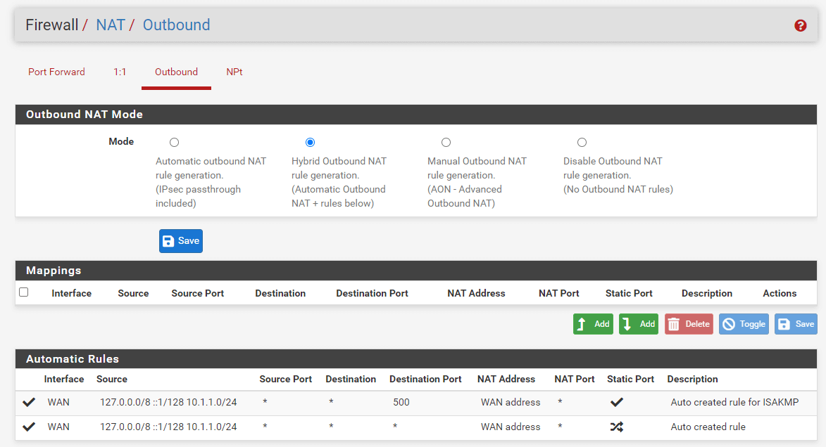 Outbound NAT-Modus in pfSense einstellen
