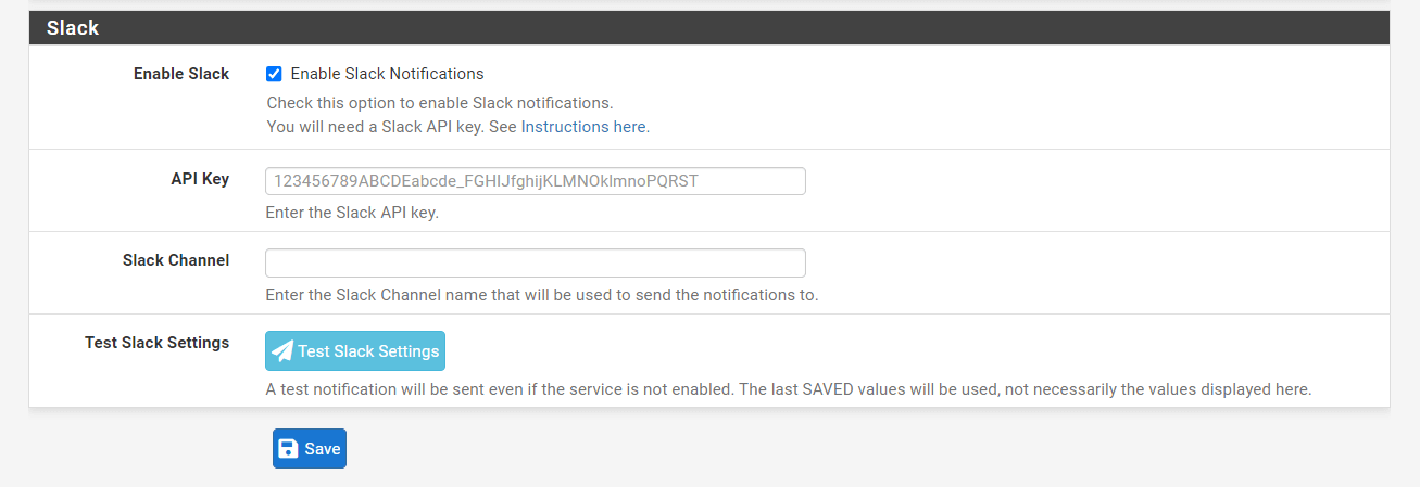 Aktivieren von Slack-Benachrichtigungen auf pfsense