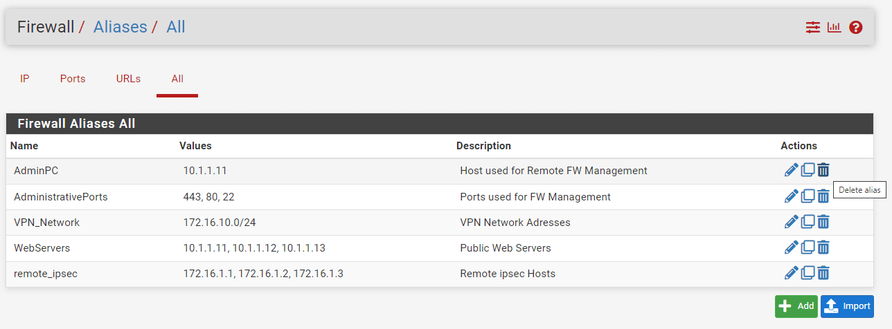 Anzeigen von Aliassen auf der pfSense-Firewall