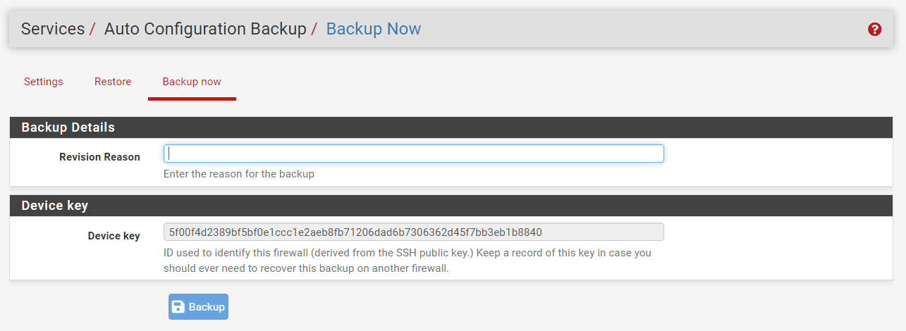Anzeigen des Geräteschlüssels auf pfSense