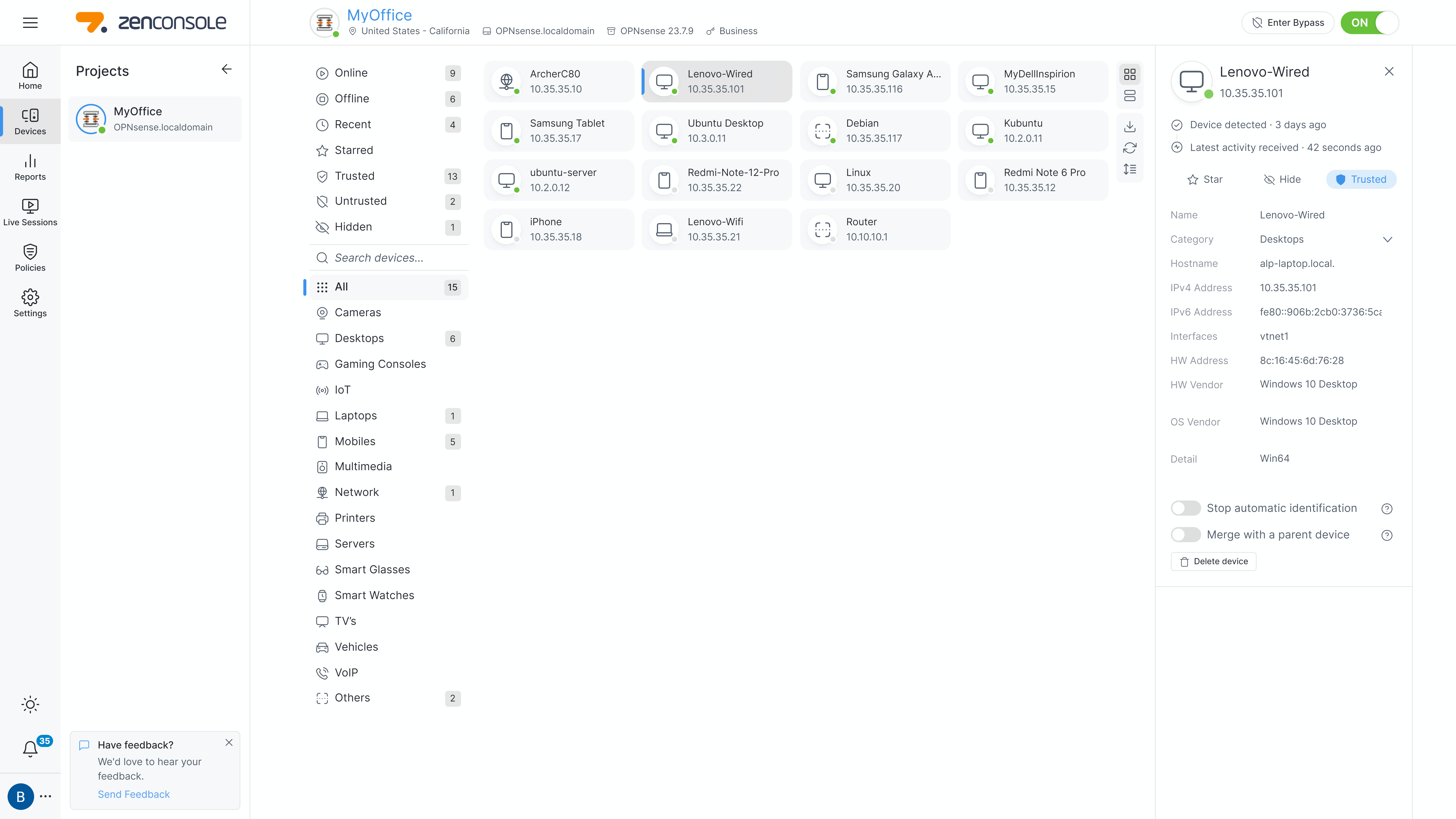 Geräte-Seite auf Zenarmor