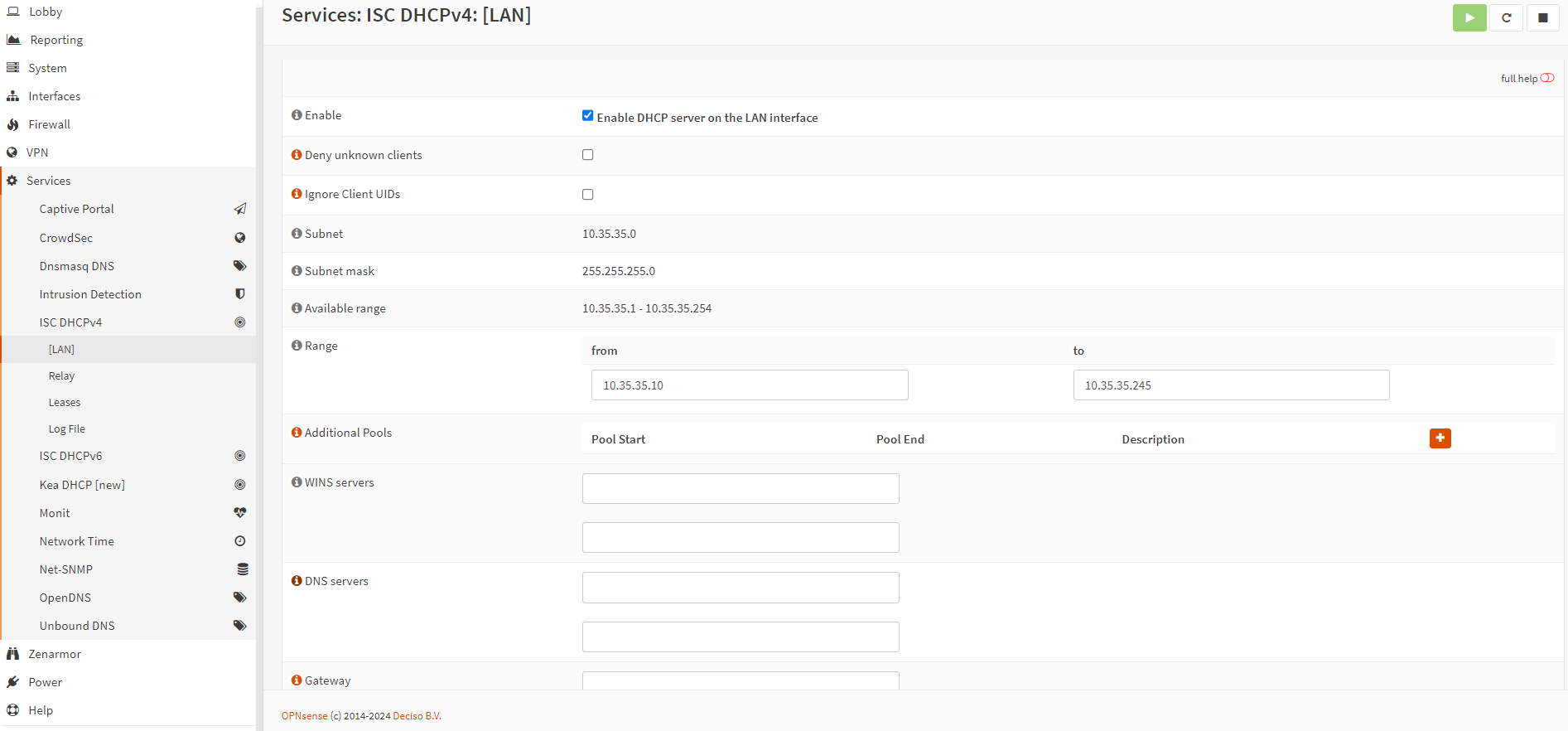 DHCP-Servereinstellungen auf OPNsense